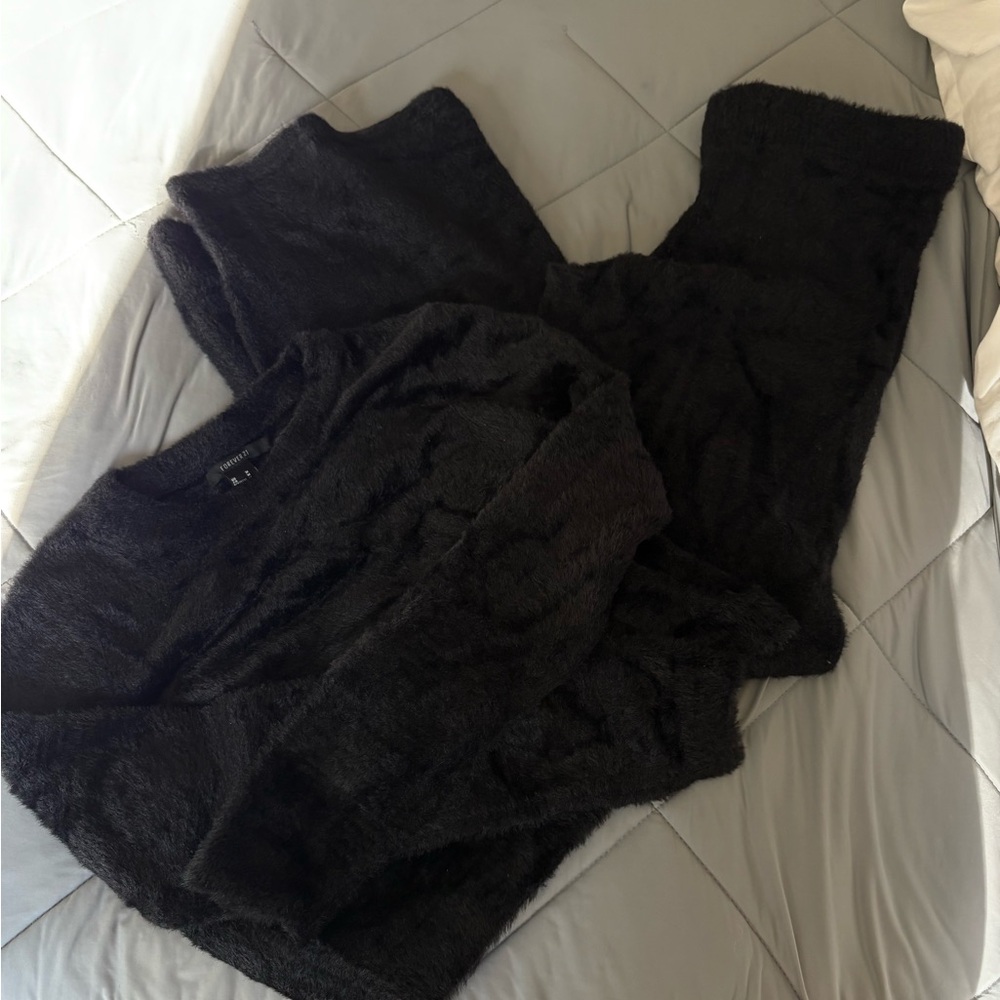Forever 21 Black Teddy Jacket and Pants Set